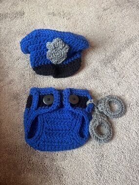 Handmade Crochet Blue Baby Police Outfit